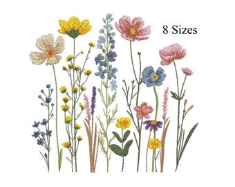 Wildflowers Embroidery Designs, Meadow Embroidery, Modern Spring Summer Digital Design Machine Embroidery File, 8 Sizes