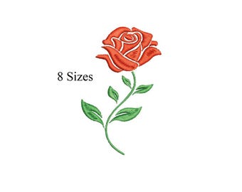 Diseño de bordado de rosas, mini diseño de bordado de rosas, diseños de bordado de flores, bordado de flores rojas, 8 tamaños