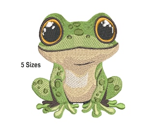 Frog embroidery Design, Animal embroidery design, machine embroidery pattern, 5 Sizes