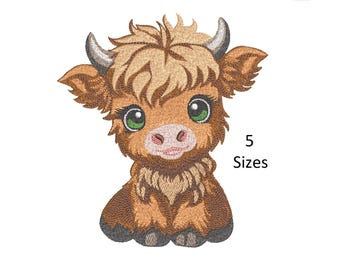 Baby Highland Cow Embroidery Design, Cute Calf Embroidery File, Machine Embroidery, Instant Download, 5 Sizes