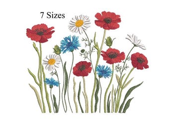 Wildflowers Embroidery Designs, Poppy Embroidery, Modern Spring Summer Digital Design Machine Embroidery File, 8 Sizes