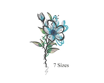 Watercolor Flower Embroidery Designs, Meadow Flower Machine Embroidey Design File, Light Sketch Stitch Flower embroidery, 7 sizes