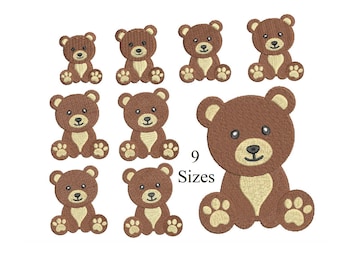 Teddy Bear Embroidery, Animal Embroidery, Machine Embroidery, 9 Sizes, Instant Download