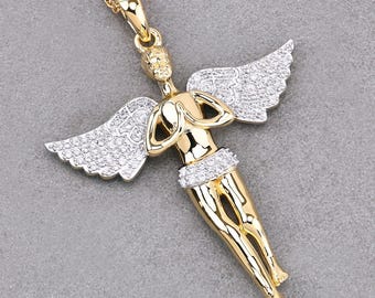 Cherub Angel Pendant Iced Out, Simulated Diamond Praying Angel Necklace, Faith Hip Hop Jewelry Gift