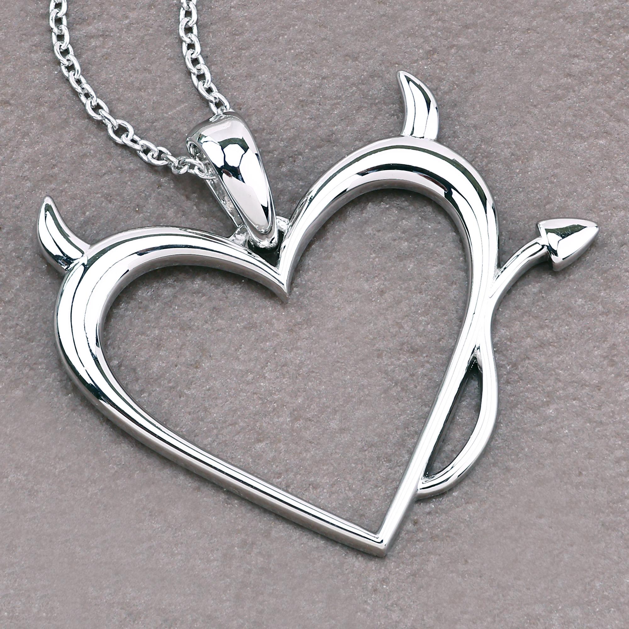 Devil Heart Pendant Necklace | Edgy Unisex Demon Horns & Tail