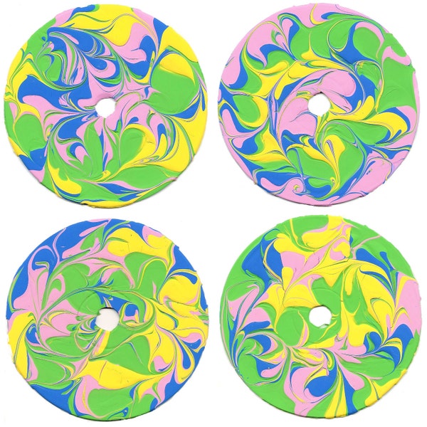 Bright Pink, Lime Green, Blue & Yellow - Set of 4 Painted CD's - Upcycled Art