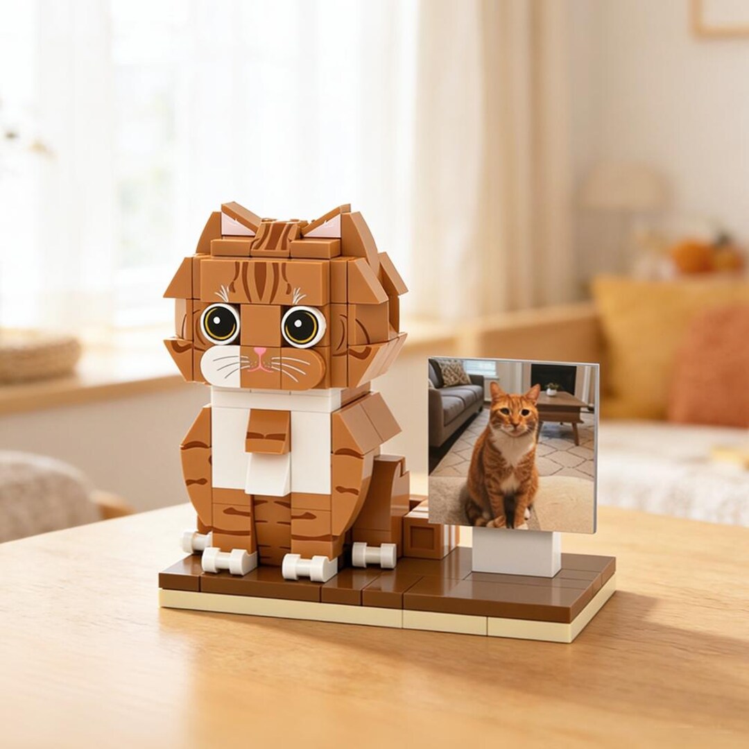 Custom Brick Cat Figure With Photo Frame, Cat Lover Gift - Etsy