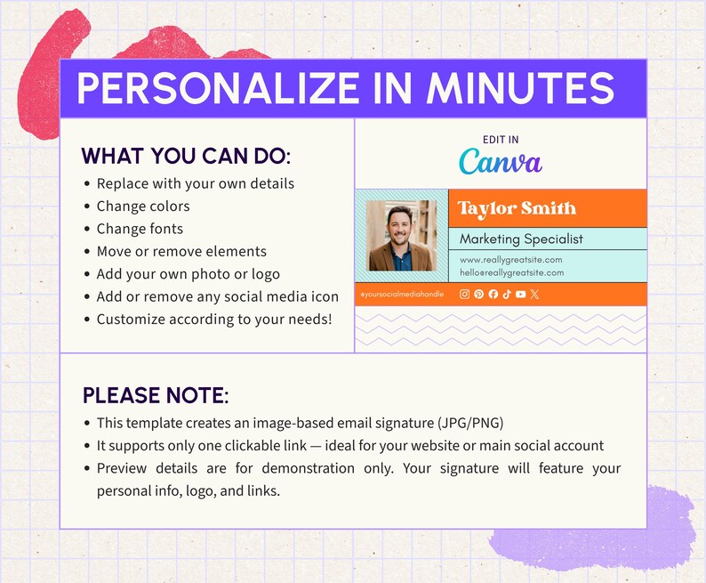 Personalize Sample E-mail Signature Design Template Professional Personal Branding Canva ...