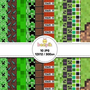 seamless pattern game pixel block, paper digital scrapbook