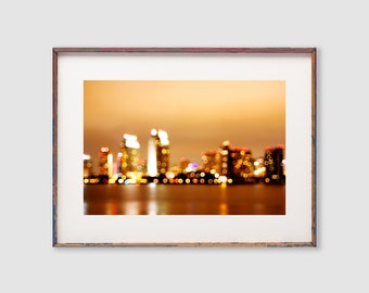 San Diego Skyline Fotografía / Impresión SD Colorido / Fotografía Nocturna / Impresión SD / Decoración de la pared / Luces de la ciudad Arte de la pared