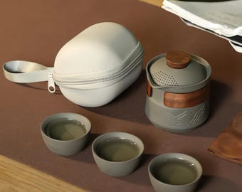 Juego de té de arcilla púrpura Yixing, kit de viaje portátil de kung fu, elegante diseño oriental