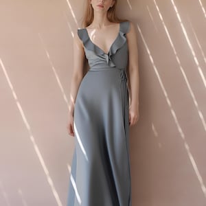 Blue Long Silk Dress Bridesmaids Customize Dress Plus Size Sleeveless Summer Dress Wedding Guest Silk