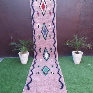 Pink Beni Ourain Rug- Geometric Carpet - Traditional Moroccan Rug - Amizing Wool rug - Berer Rug- Handmade Rug - Unique Moroccan Carpet