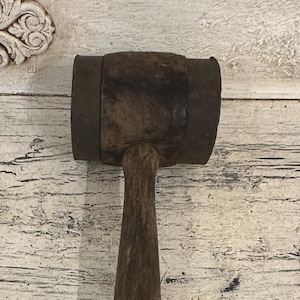 Antique Primitive Wood Mallet- Rustic Wood Bung Hole Mallet - Wooden Hammer