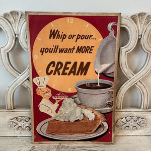 Affiche publicitaire vintage d'épicerie - Enseigne laitière vintage : crème - Enseigne publicitaire - Authentique