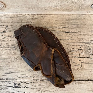 Antique Leather Baseball Glove - Three Finger Glove - Rawlings - First Baseman&#39;s Glove - Rustic Decor - Game Room, Man Cave Decor