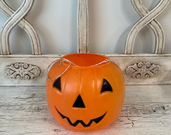 Vintage Plastic Halloween Pumpkin - Blow Mold Style, Trick or Treat Pumpkin - 1960s-70s