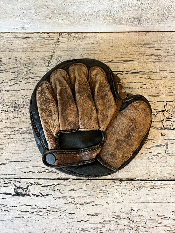Antique Leather Baseball Glove or Catchers Mitt Rustic Decor Etsy