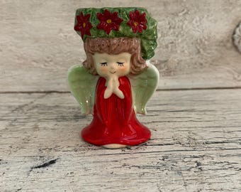 Vintage Christmas Angel Candle Holder - Lefton - Sweet Praying Angel