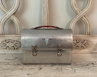Vintage Silver Dome Top Lunch Box - 1940s Style Retro Lunch Box - Great for Display or Prop