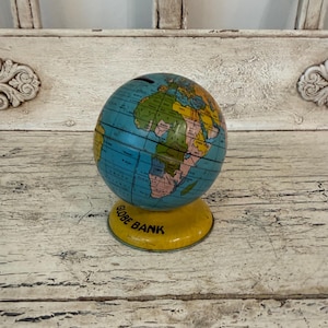 Vintage Tin World Globe Bank - J. Chein