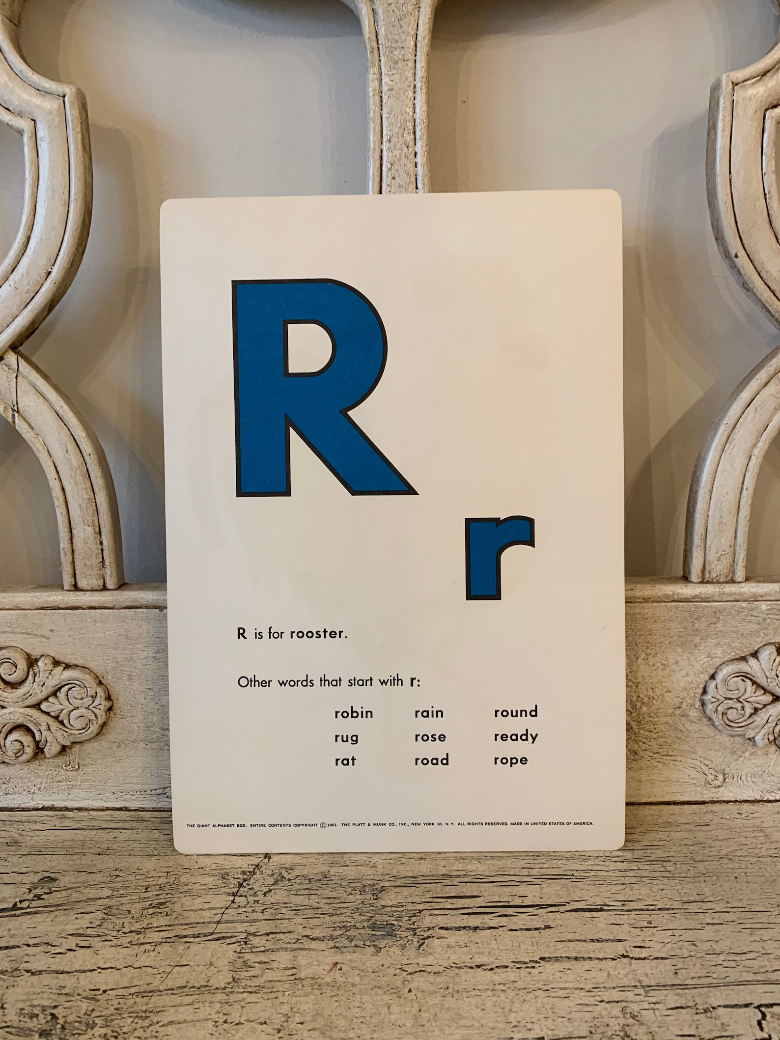 Vintage Alphabet Flash Card - Letter R Rooster - Picture Flash Card ...