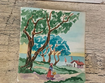 Small Vintage Watercolor Painting - 1980s Signed, Authentic Art - European Scene, Beautifully Done