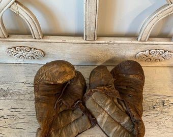 Vintage Leather Boxing Gloves - Tattered and Distressed