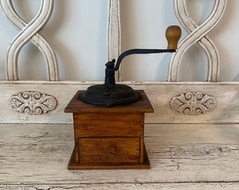 Vintage Rustic Coffee Grinder - Cast Iron with Wood - Distressed