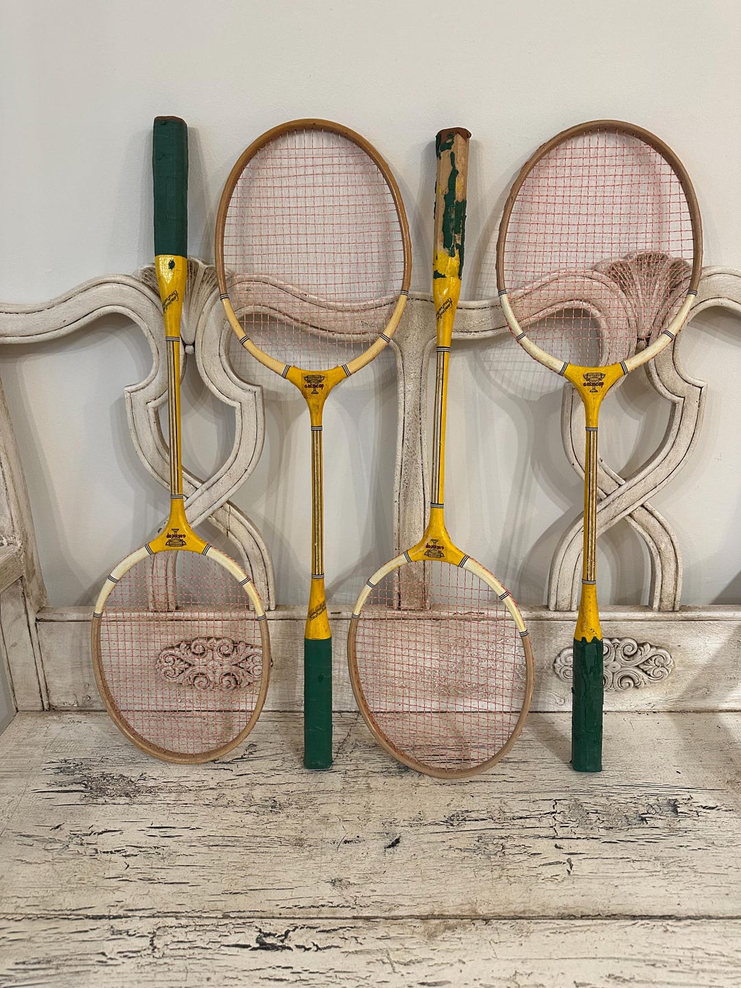 All Wood Racket 4 Vintage Wooden Badminton Rackets - Fun Yellow Color - All Wood - Etsy