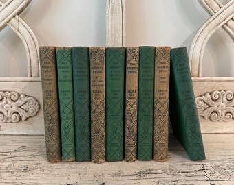 9 Vintage Bobbsey Twins Books - Instant Library - Distressed, Green Vintage Books -