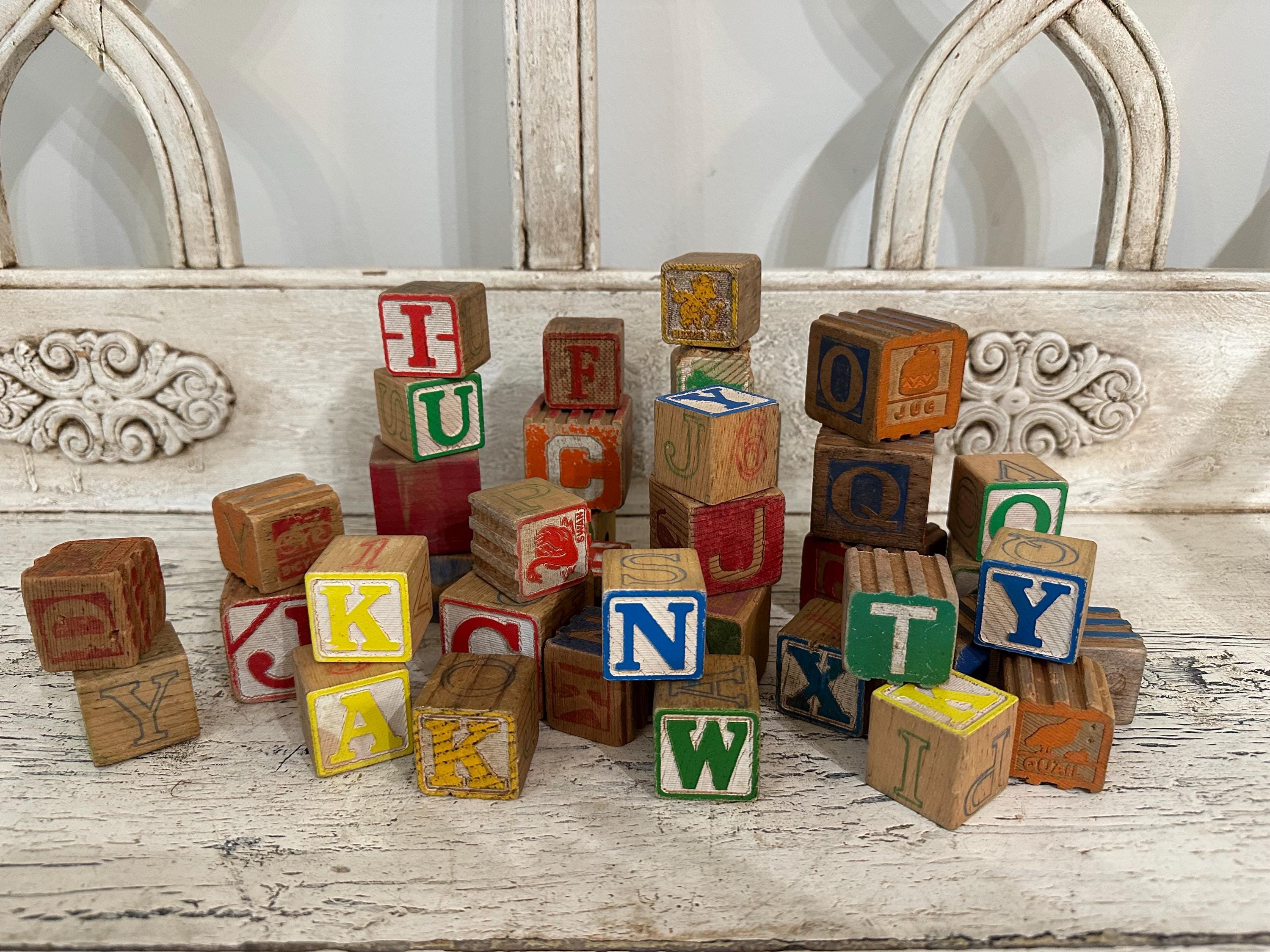 Collection of 40 Vintage Alphabet Blocks - Assorted Sizes and