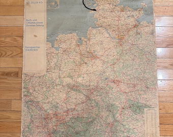 Vintage German hanging wall map – Printing company salesman‘s sample – 1950s