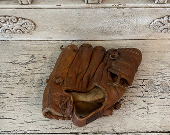 Antique Leather Baseball Glove - Three Finger Glove - Rawlings - First Baseman's Glove - Rustic Decor - Game Room, Man Cave Decor