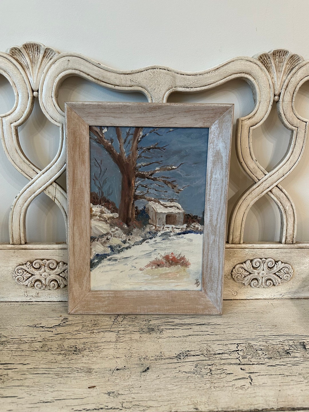 Vintage Winter Landscape Painting - Folk Art Painting for Art Wall ...