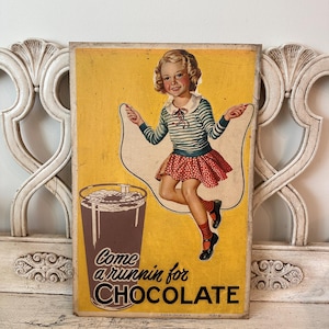 Cartel publicitario de tienda de comestibles vintage - Cartel vintage de leche con chocolate - Cartel publicitario - Auténtico