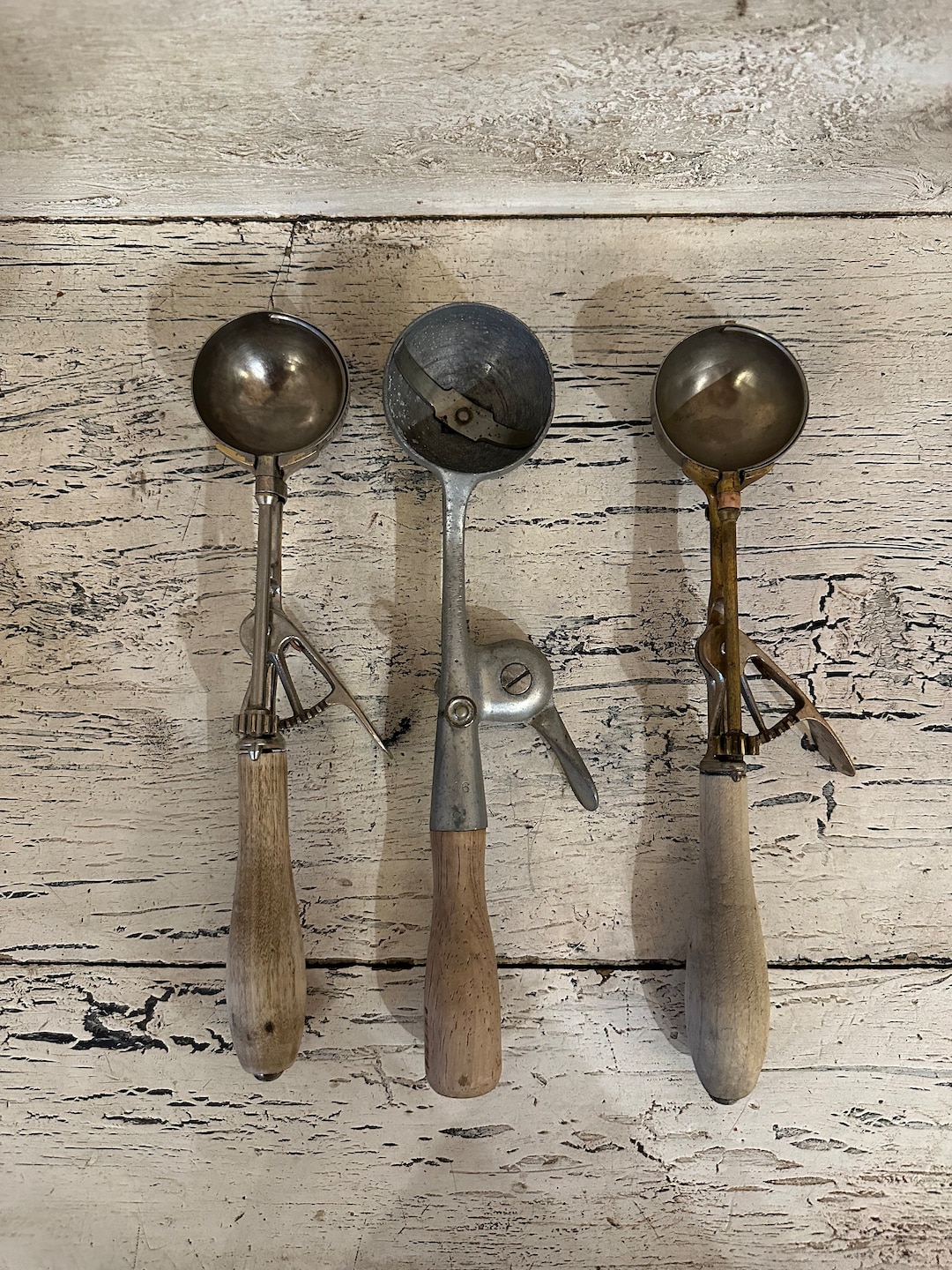 Trio of Antique Ice Cream Scoops With Wooden Handles Gilchrist Etsy