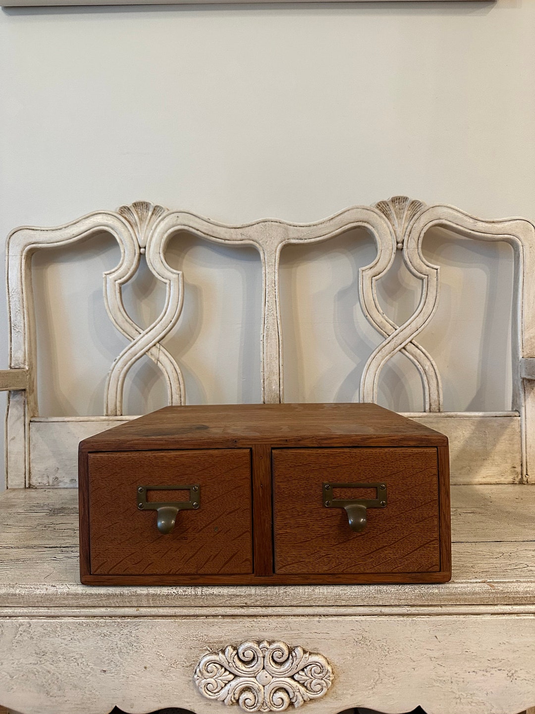 Vintage Library Card Catalog Box Rustic Wooden File Etsy