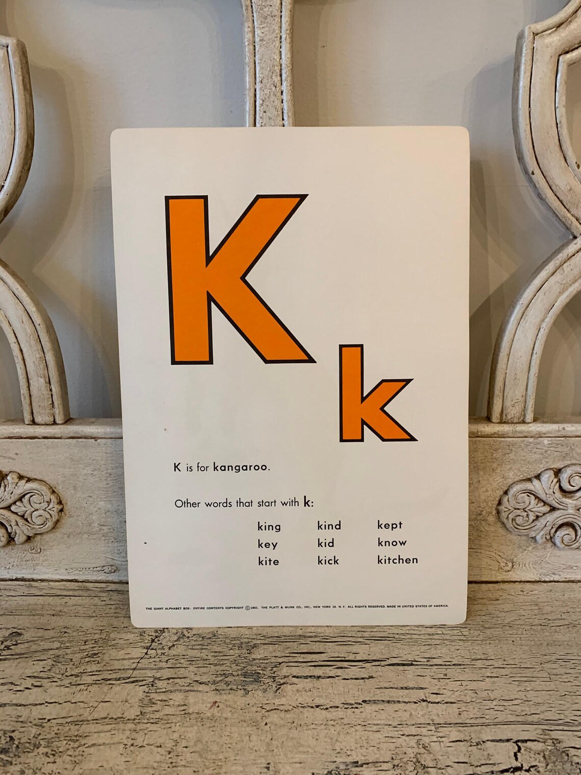 Vintage Alphabet Flash Card Letter K Kangaroo Picture Etsy