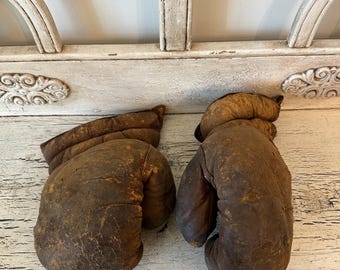 Vintage Leather Boxing Gloves - Tattered and Distressed