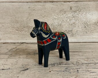 Vintage Swedish Dala Folk Art Horse - Blue Dale Horse - Small 4-inch Size - G.A. Olsson