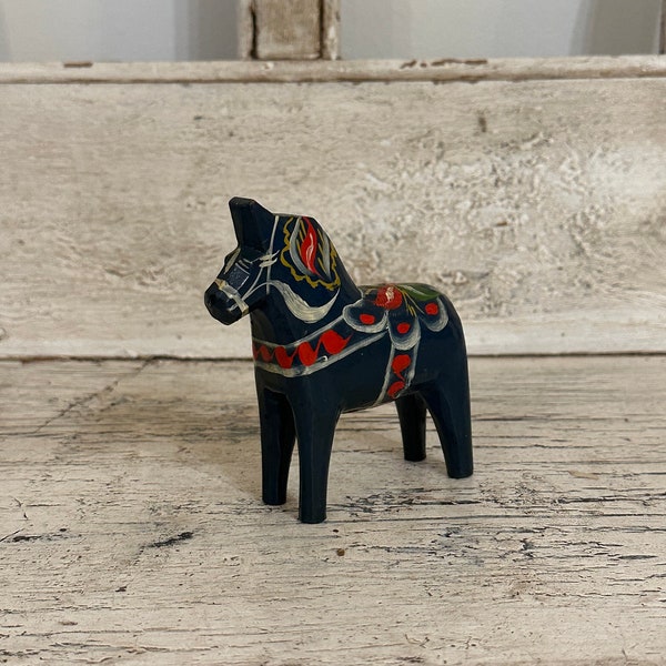 Vintage Swedish Dala Folk Art Horse - Blue Dale Horse - Small 4-inch Size - G.A. Olsson