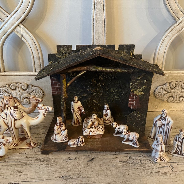 Vintage Nativity Set  - Pretty, Rustic and Retro - Ceramic Pieces - Soft Neutral Colors