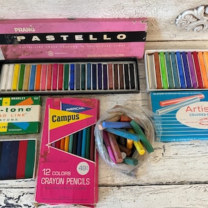Vintage Art Drawing Supplies Lot - Pencils, Pastel Sticks - Beautiful Colors