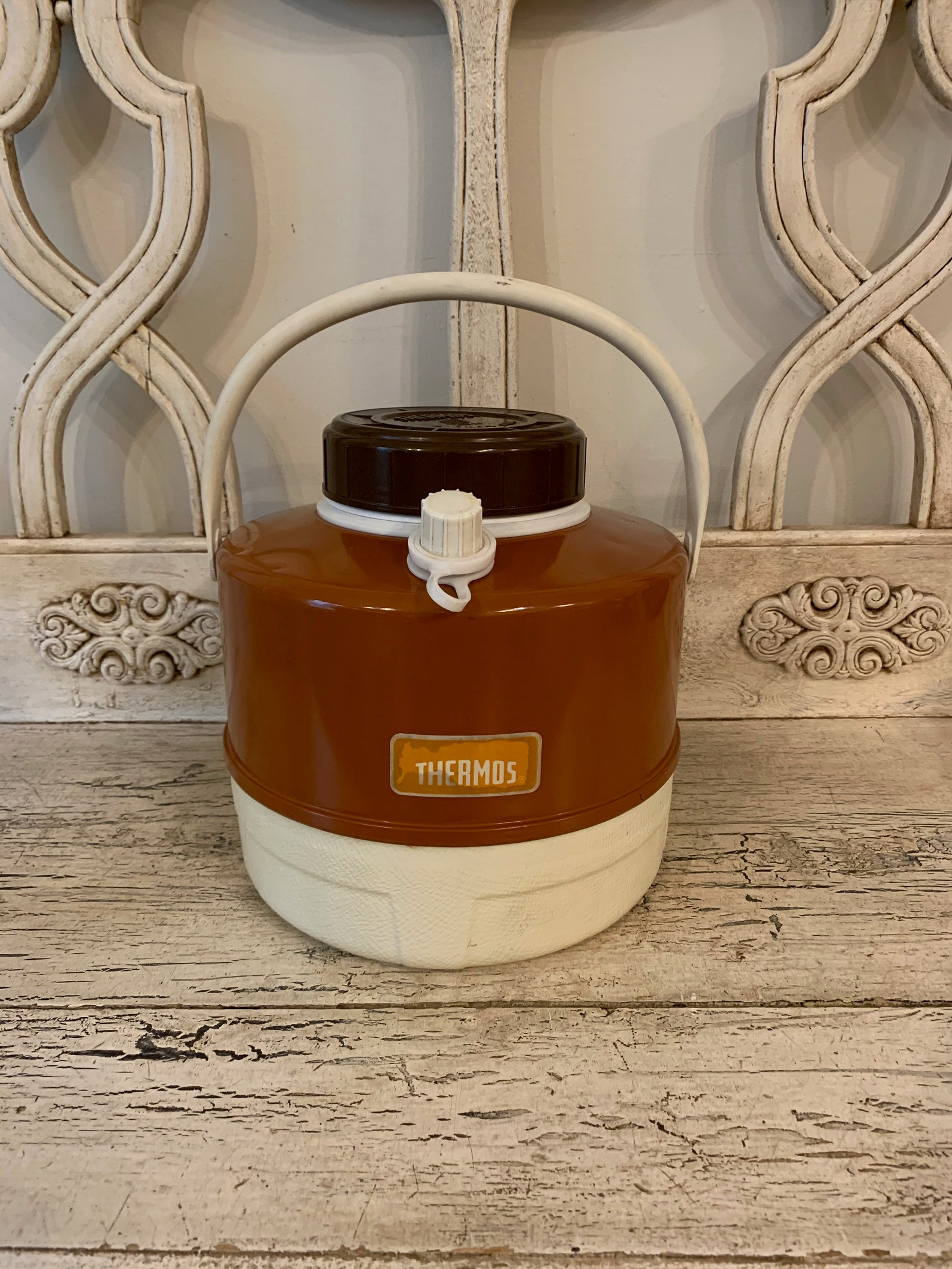Vintage Thermos Picnic Jug Cooler Retro Brown and Tan Etsy
