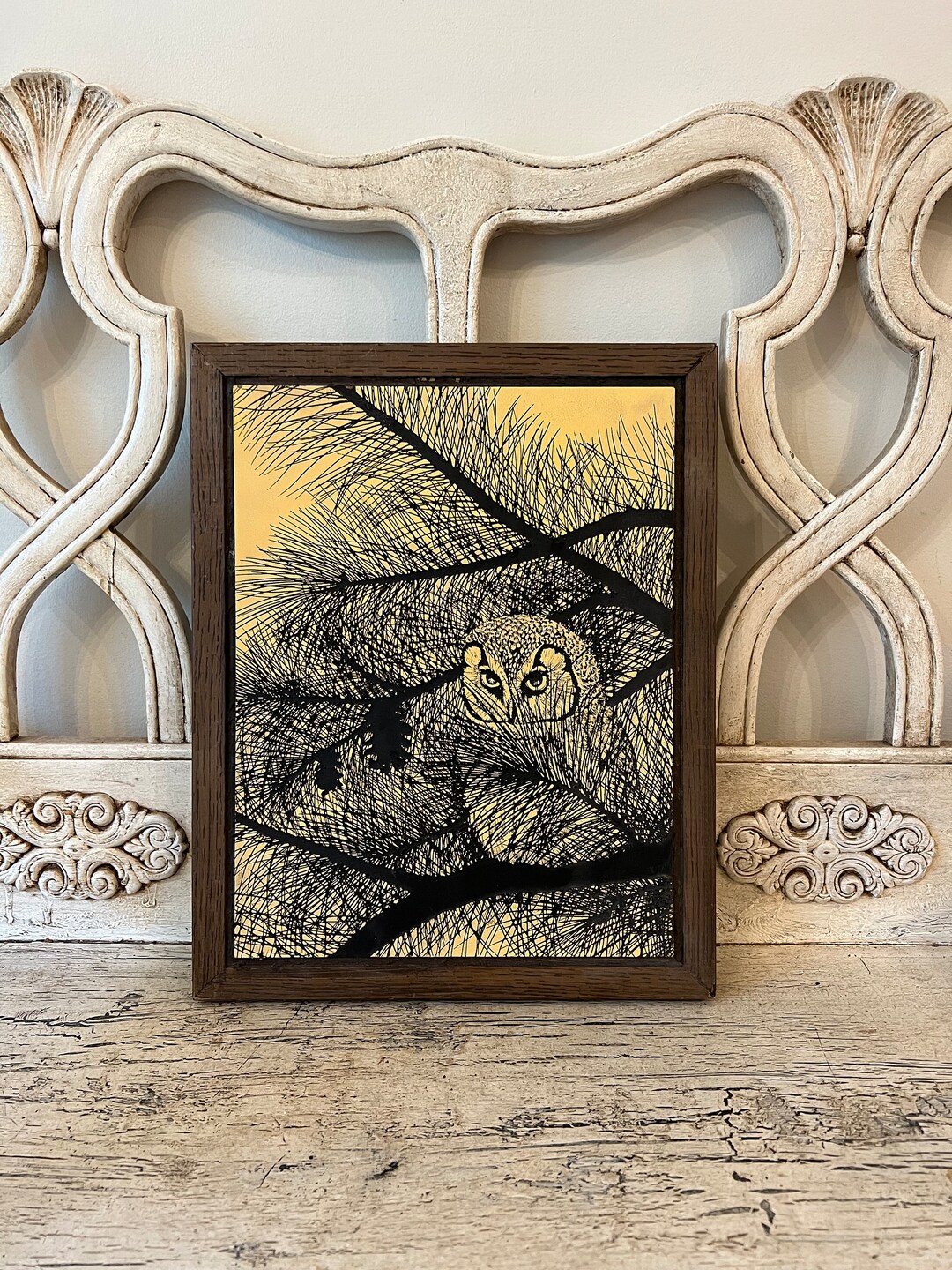 Vintage Owl Wall Art Linocut Block Art Wood Mounted Fun Etsy