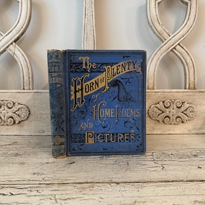 Antique Victorian Poetry Book - Distressed, Tattered - Pretty Blue Cover