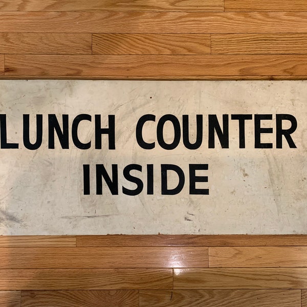 Vintage Wooden Sign - Lunch Counter Inside - Chippy, Weathered Sign - Authentic