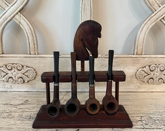 Vintage Estate Pipe Smoking Lot - 6 Pipes for Restoration plus Stand - Great for Props