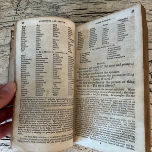 May include: An open book with a yellowed page showing a section on etymology and syntax. The page includes a list of nouns and their corresponding feminine forms, such as "Sultan" and "Sultana".